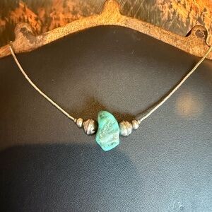 Sterling Silver Liquid Silver Necklace Turquoise Nugget 14” Choker